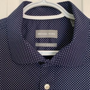 Michael Kors Slim Fit Stretch Navy long Sleeve Dress Shirt Mens Size Extra Large